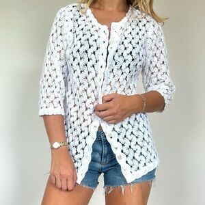 Chic White Button Down Crochet Top